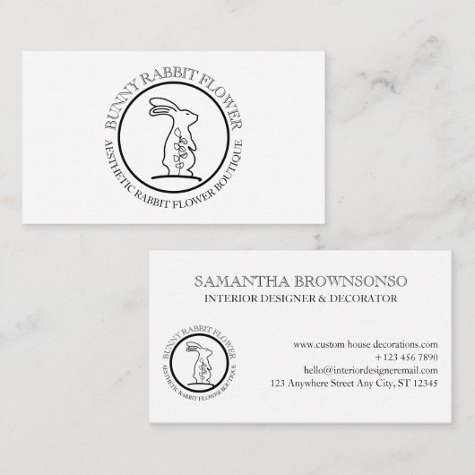 白動物花サークルフレームラビットバニー 名刺 (正面/裏面)