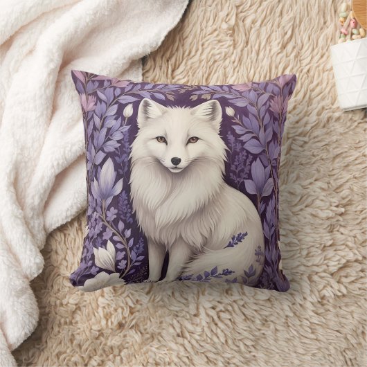 白北極キツネラベンダーウィリアムモリス花 クッション (ブランケット)