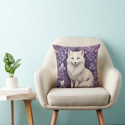 白北極キツネラベンダーウィリアムモリス花 クッション (椅子)