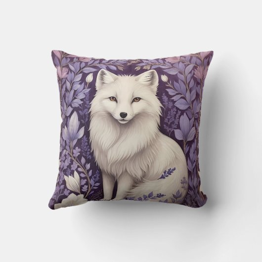 白北極キツネラベンダーウィリアムモリス花 クッション (裏面)