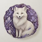 白北極キツネラベンダーウィリアムモリス花 ラウンドクッション (裏面)
