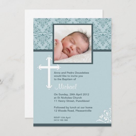 白十字《キリスト教》洗礼式や命名式招待状 招待状 (正面/裏面)