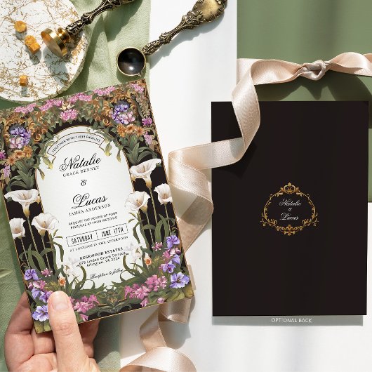 白半月紫色ピンクカラリリー結婚フローラ 招待状