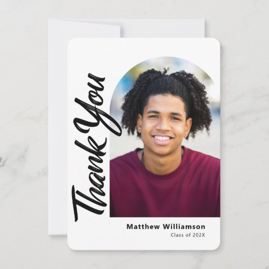 白卒業写真アーはっきりしたチブラックスクリプトタイプ サンキューカード (正面)