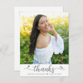 白卒業写真スクリプトハートありがとう ポストカード (正面/裏面)