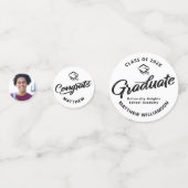 白卒業式3フォトブラックはっきりしたスクリプトキャップ コンフェッティ (正面)