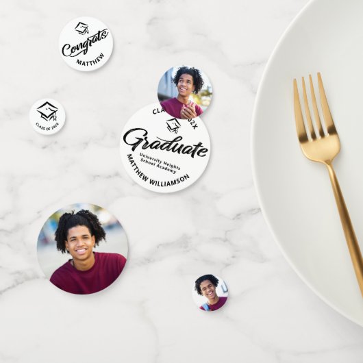 白卒業式3フォトブラックはっきりしたスクリプトキャップ コンフェッティ (グループ)