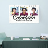 白卒業式3フォトブラックはっきりしたスクリプトミニマル 横断幕 (トレードショー)