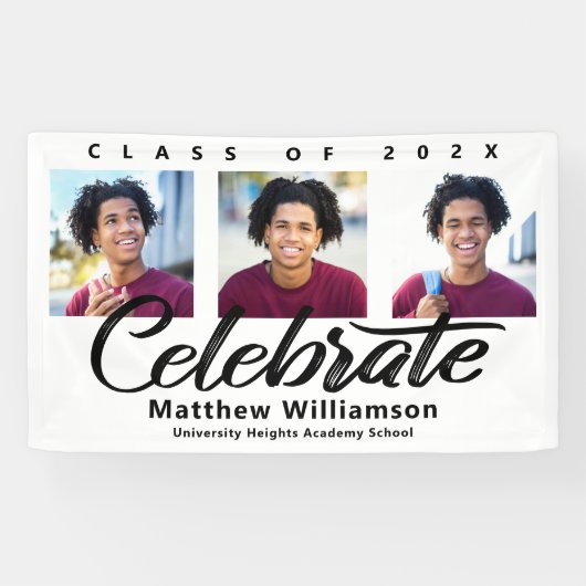 白卒業式3フォトブラックはっきりしたスクリプトミニマル 横断幕 (横)