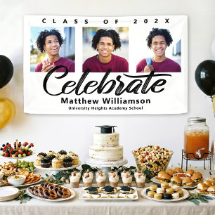 白卒業式3フォトブラックはっきりしたスクリプトミニマル 横断幕