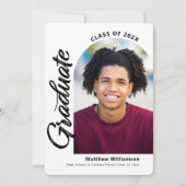 白卒業式4フォトアーはっきりしたチスクリプトモダン 案内状 (正面)