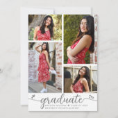 白卒業式4フォトグレー書道ハート 案内状 (正面)