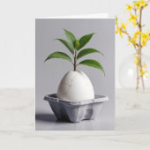 白卵から生える緑の植物 カード (黄色い花)