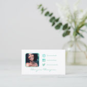 白及びティール(緑がかった色)の水彩画の写真の会合媒体 名刺 (スタンド正面)