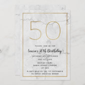 白及び金ゴールドによって大理石模様をつけられる第50誕生日の招待 招待状 (正面/裏面)