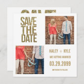 白及び金ゴールドのグリッターの保存日付の写真カード セーブザデート (正面/裏面)