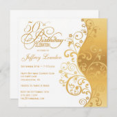 白及び金ゴールドの第50誕生日のパーティの招待状 招待状 (正面/裏面)