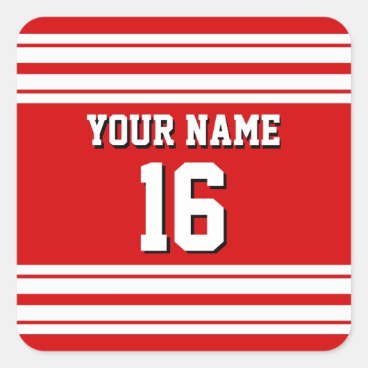 白名門私立校風のチームジャストライプージーでスポーティ赤 スクエアシール (正面)