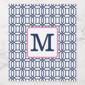 白名門私立校風の青八角形の幾何学的モノグラム ワインラベル (シングルラベル)