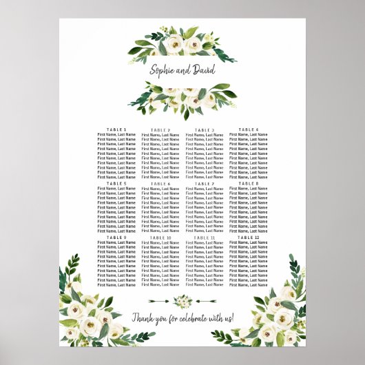 白咲きのフローラ手書きシーティングチャート ポスター (正面)