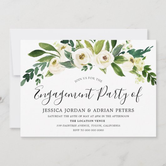 白咲き花婚約パーティ招待状 招待状 (正面)