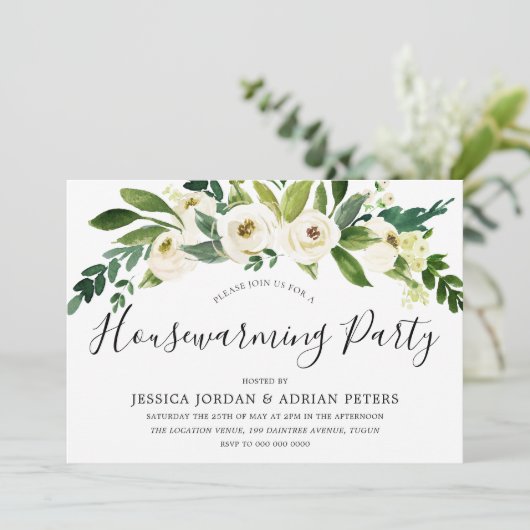 白咲き花引っ越し祝いパーティーパーティー 招待状 (スタンド正面)