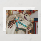 白回転木馬馬と青い手綱写真 ポストカード (正面/裏面)