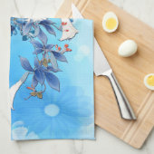 白図解入りの、写真付きの水彩月花前掛 キッチンタオル (四つ折り)