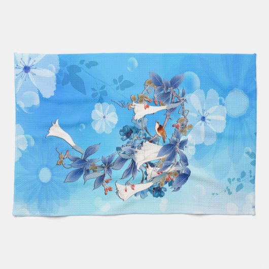 白図解入りの、写真付きの水彩月花前掛 キッチンタオル (横)