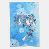 白図解入りの、写真付きの水彩月花前掛 キッチンタオル (縦)