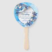 白図解入りの、写真付きの水彩月花 ハンドファン (正面)