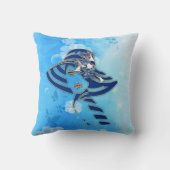 白図解入りの、写真付きの水色ムーンフラワー クッション (裏面)