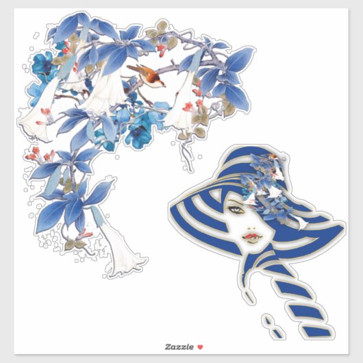 白図解入りの、写真付きの水色ムーンフラワー シール (シート)