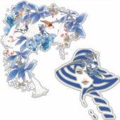 白図解入りの、写真付きの水色ムーンフラワー シール (正面)