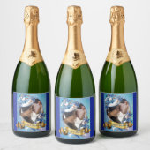 白図解入りの、写真付きの水色ムーンフラワー スパークリングワインラベル (ボトル)