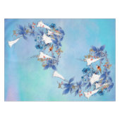 白図解入りの、写真付きの水色ムーンフラワー テーブルクロス (正面(横))