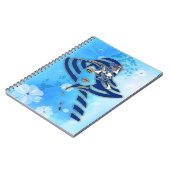 白図解入りの、写真付きの水色ムーンフラワー ノートブック (左側)