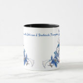 白図解入りの、写真付きの水色ムーンフラワー マグカップ (中央)