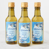 白図解入りの、写真付きの水色ムーンフラワー ワインラベル (ボトル)