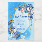 白図解入りの、写真付きの水色ムーンフラワー ワインラベル (シングルラベル)