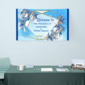 白図解入りの、写真付きの水色ムーンフラワー 横断幕 (トレードショー)