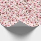 白地にほこりピンクの花 ラッピングペーパー (角)