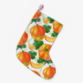 白地にオレンジカボチャ。シームレスなパッテ スモールクリスマスストッキング (正面 (吊り時))