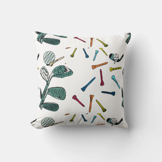 白地にカラフルティーのグラフィックを持つゴルフクラブ クッション (正面)