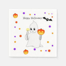 白地にキュートなハロウィンの赤ちゃんオバケとカボチャ スタンダードカクテルナプキン