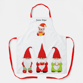 白地にクリスマスのノームと愛らしいエルフ エプロン