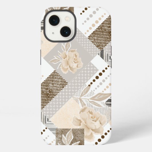 白地にクリーム色の花 iPhoneケース (裏面)