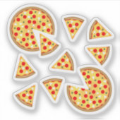 白地にクールで楽しいピザとスライスのパターン シール (正面)