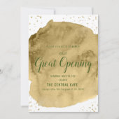 白地にゴールドの水彩筆跡のオープニング 招待状 (正面)