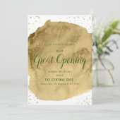 白地にゴールドの水彩筆跡のオープニング 招待状 (スタンド正面)